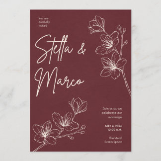 Elegante Bloemen Bruiloft Uitnodiging – Diep Maroo