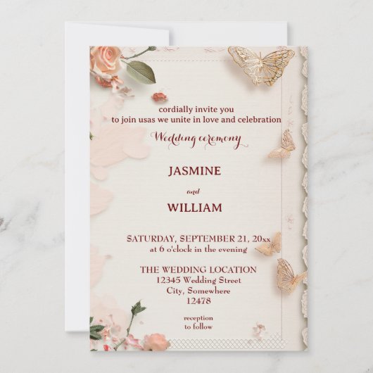 Elegante bloemen bruiloft uitnodiging Kaart Custom (Voorkant)