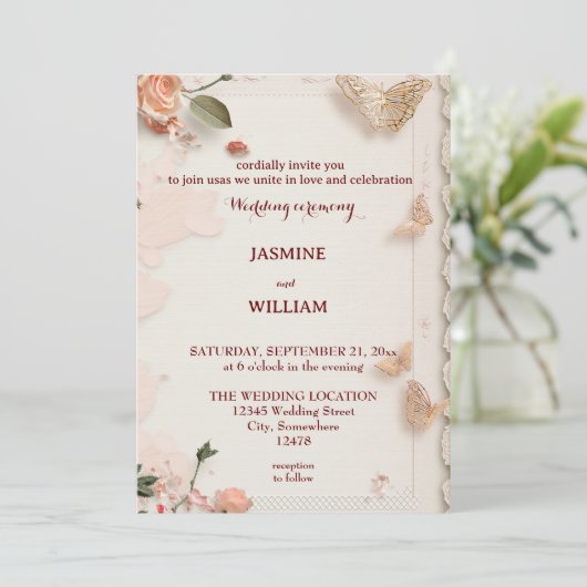 Elegante bloemen bruiloft uitnodiging Kaart Custom (Staand voorkant)