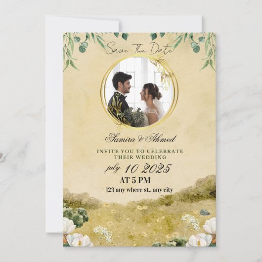 Elegante bloemen bruiloft uitnodiging | Klassiek & (Voorkant)