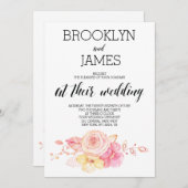 Elegante bloemen bruiloft uitnodiging met parels e (Voorkant / Achterkant)