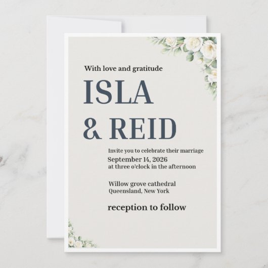 Elegante bloemen bruiloft uitnodiging | Minimaal k (Voorkant)