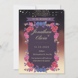 Elegante bloemen bruiloft uitnodigingskaart – Roma Kaart