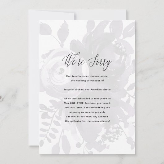 Elegante bloemen bruiloft uitstel foto aankondiging (Voorkant)