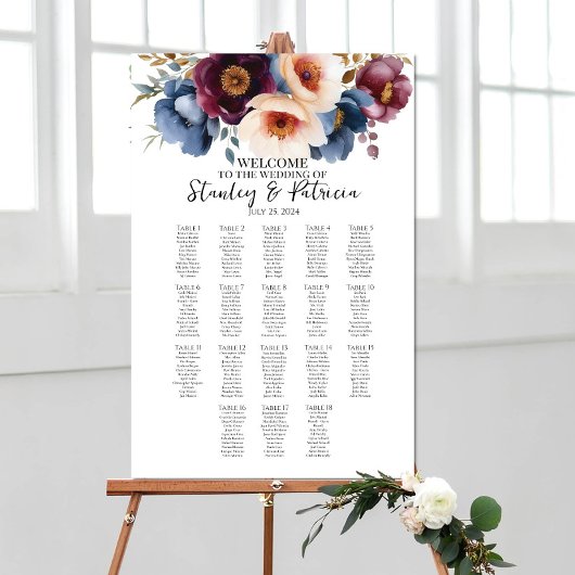 Elegante bloemen bruiloft zitgrafiek 18 tafels poster