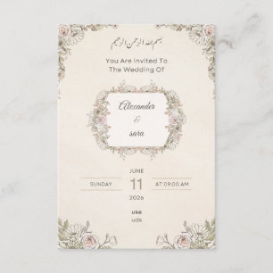 Elegante Bloemen Bruiloftsinvatie – Arabisch & Eng Informatiekaartje