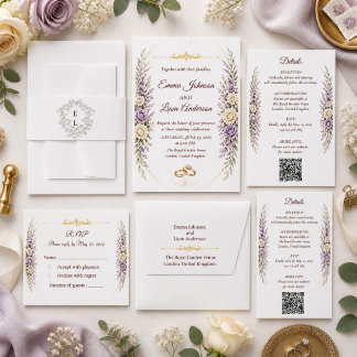 Elegante bloemen bruiloftsinvatie met gouden lijst kaart