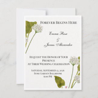 Elegante bloemen bruiloftsinvatie met locatiegegev notitiekaartje