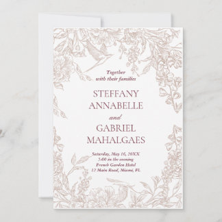 Elegante bloemen bruiloftsinvitaties beige minimal kaart