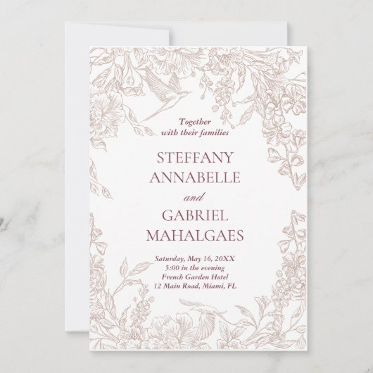 Elegante bloemen bruiloftsinvitaties beige minimal kaart (Voorkant)