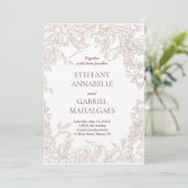 Elegante bloemen bruiloftsinvitaties beige minimal kaart (Staand voorkant)
