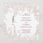 Elegante bloemen bruiloftsinvitaties beige minimal kaart (Voorkant / Achterkant)