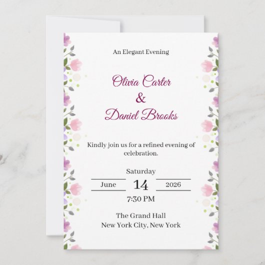 Elegante bloemen bruiloftsinvitaties kaart (Voorkant)