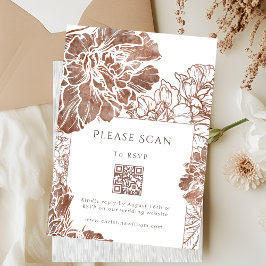 Elegante Bloemen Bruin Trouwen QR-code RSVP Kaartje