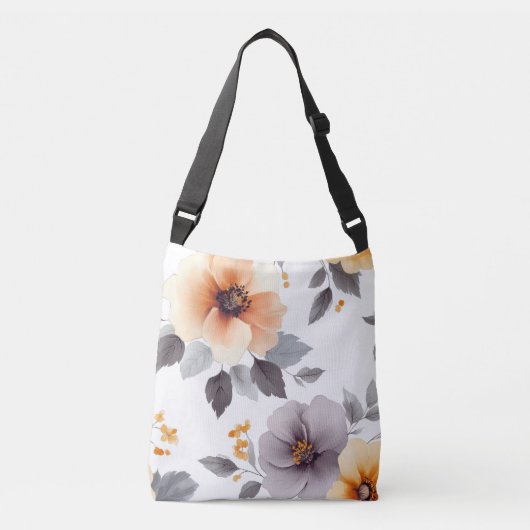 Elegante Bloemen Canvas tas met Zachte Pastel Grij (Voorkant)