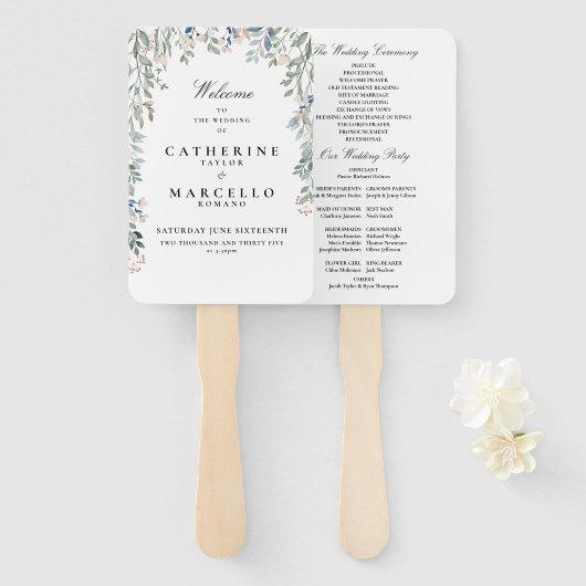 Elegante Bloemen Cascade Trouwprogramma Handwaaier (Voorkant en achterkant)