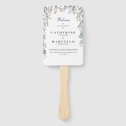 Elegante Bloemen Cascade Trouwprogramma Handwaaier (Voorkant)