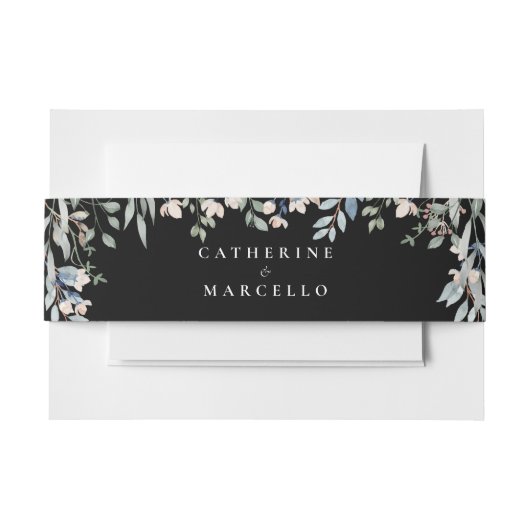 Elegante Bloemen Cascade Zwart-wit bruiloft Uitnodigingen Wikkel (Voorkant Voorbeeld)