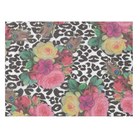  elegante bloemen cheetah floral Table Cloth Tafelkleed (Voorkant (Horizontaal))