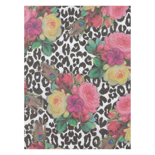  elegante bloemen cheetah floral Table Cloth Tafelkleed (Voorkant)
