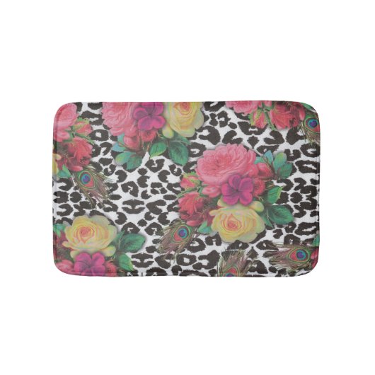  elegante bloemen cheetah pauw floral badmat (Voorkant)
