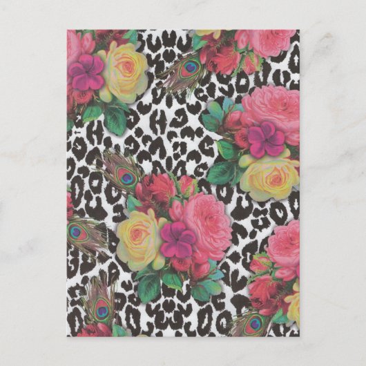  elegante bloemen cheetah pauw floral briefkaart (Voorkant)