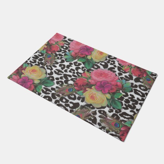  elegante bloemen cheetah pauw floral deurmat (Schuin)