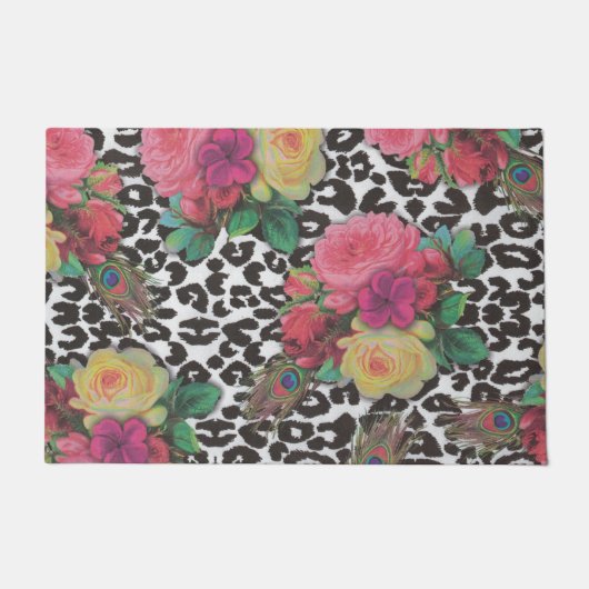  elegante bloemen cheetah pauw floral deurmat (Voorkant)