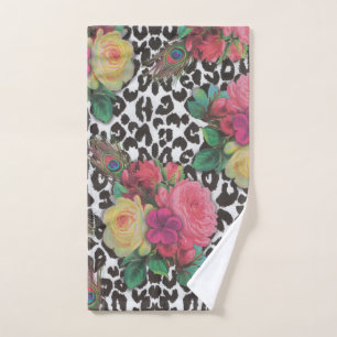 elegante bloemen cheetah pauw floral handdoek