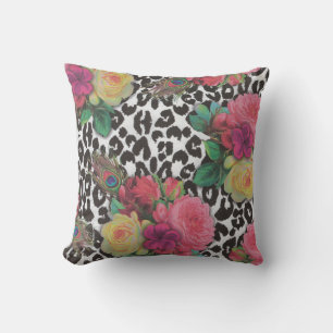  elegante bloemen cheetah pauw floral kussen