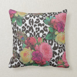 elegante bloemen cheetah pauw floral kussen
