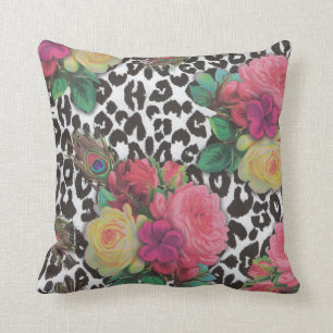  elegante bloemen cheetah pauw floral kussen