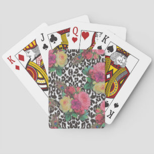 elegante bloemen cheetah pauw floral pokerkaarten