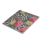 elegante bloemen cheetah pauw floral tegeltje (Zijkant)