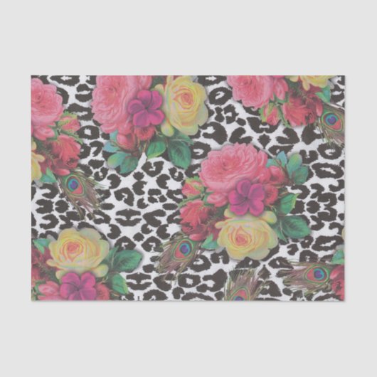elegante bloemen cheetah pauw floral tissuepapier (Voorkant)