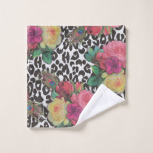 elegante bloemen cheetah pauw floral washandje