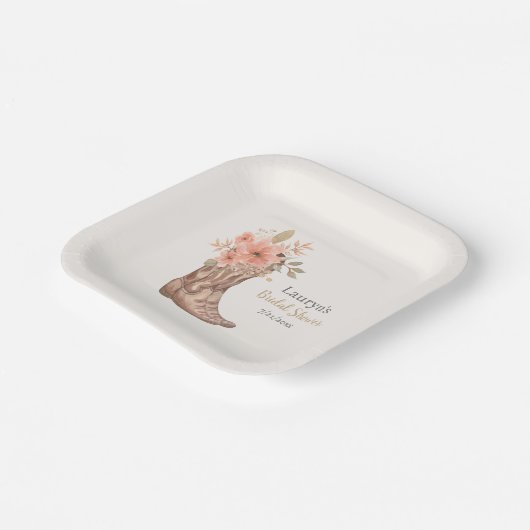Elegante Bloemen Cowboy Laarzen Cowgirl Vrijgezell Papieren Bordje (Gebogen)