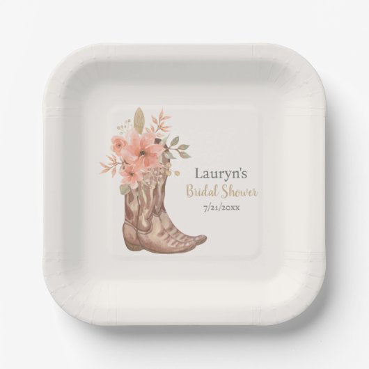 Elegante Bloemen Cowboy Laarzen Cowgirl Vrijgezell Papieren Bordje (Voorkant)