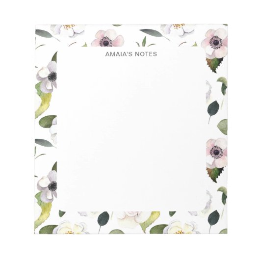 Elegante Bloemen Custom Naam Notitieblok (Voorkant)