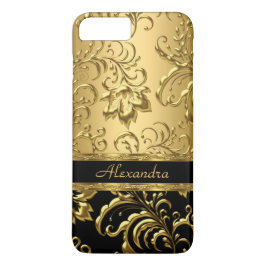 Elegante Bloemen Damask Zwart en Goud 3 Case-Mate iPhone Case