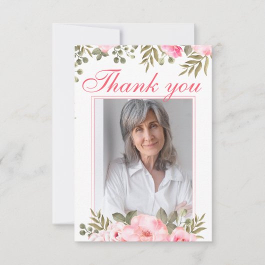 Elegante Bloemen Dankkaart voor Herdenkingsdienst Bedankkaart (Voorkant)