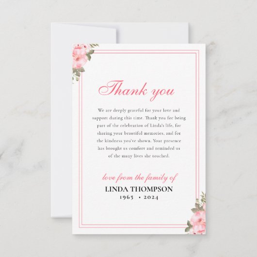 Elegante Bloemen Dankkaart voor Herdenkingsdienst Bedankkaart (Achterkant)