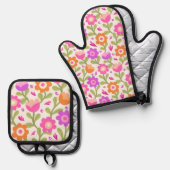 Elegante Bloemen Design – Mooi &  Ovenwant & Pannenlap Set (Voorkant / Achterkant)