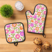 Elegante Bloemen Design – Mooi &  Ovenwant & Pannenlap Set (Top down)