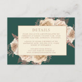 Elegante Bloemen Donker Blauwgroen Roos Goud Trouw Informatiekaartje (Voorkant)
