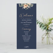 Elegante bloemen donkerblauw, Bruiloftsprogramma Programmakaart (Staand voorkant)
