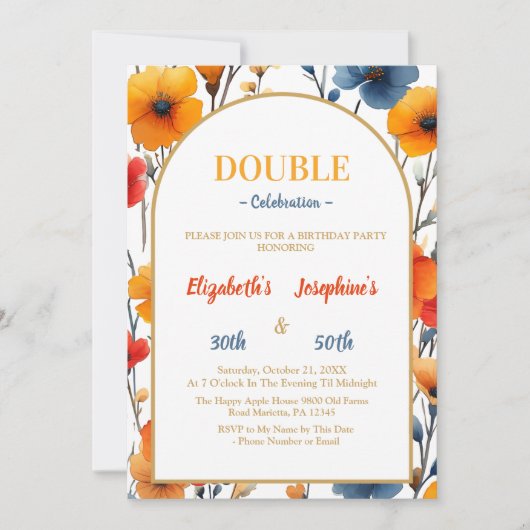 Elegante Bloemen dubbele gezamenlijke verjaardag v Kaart (Voorkant)