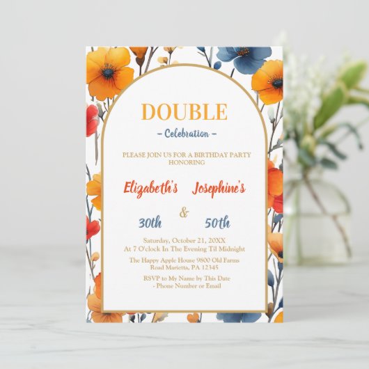 Elegante Bloemen dubbele gezamenlijke verjaardag v Kaart (Staand voorkant)