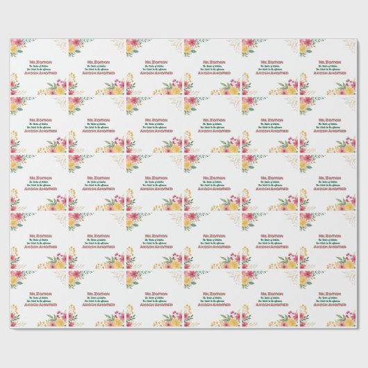 Elegante Bloemen Dubbele Naam Bruids Douche Uitnod Cadeaupapier (Vlak)