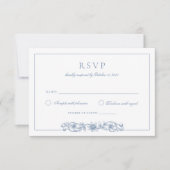Elegante  Bloemen Dusty Blue Wedding RSVP Kaart (Voorkant)
